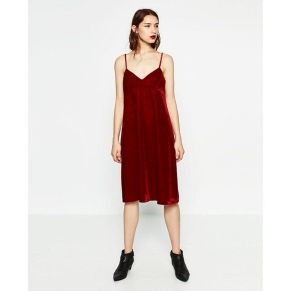 ZARA Womens Velvet Slip Dress Babydoll Red Y2K Size‎ XS Festive Party Dressy